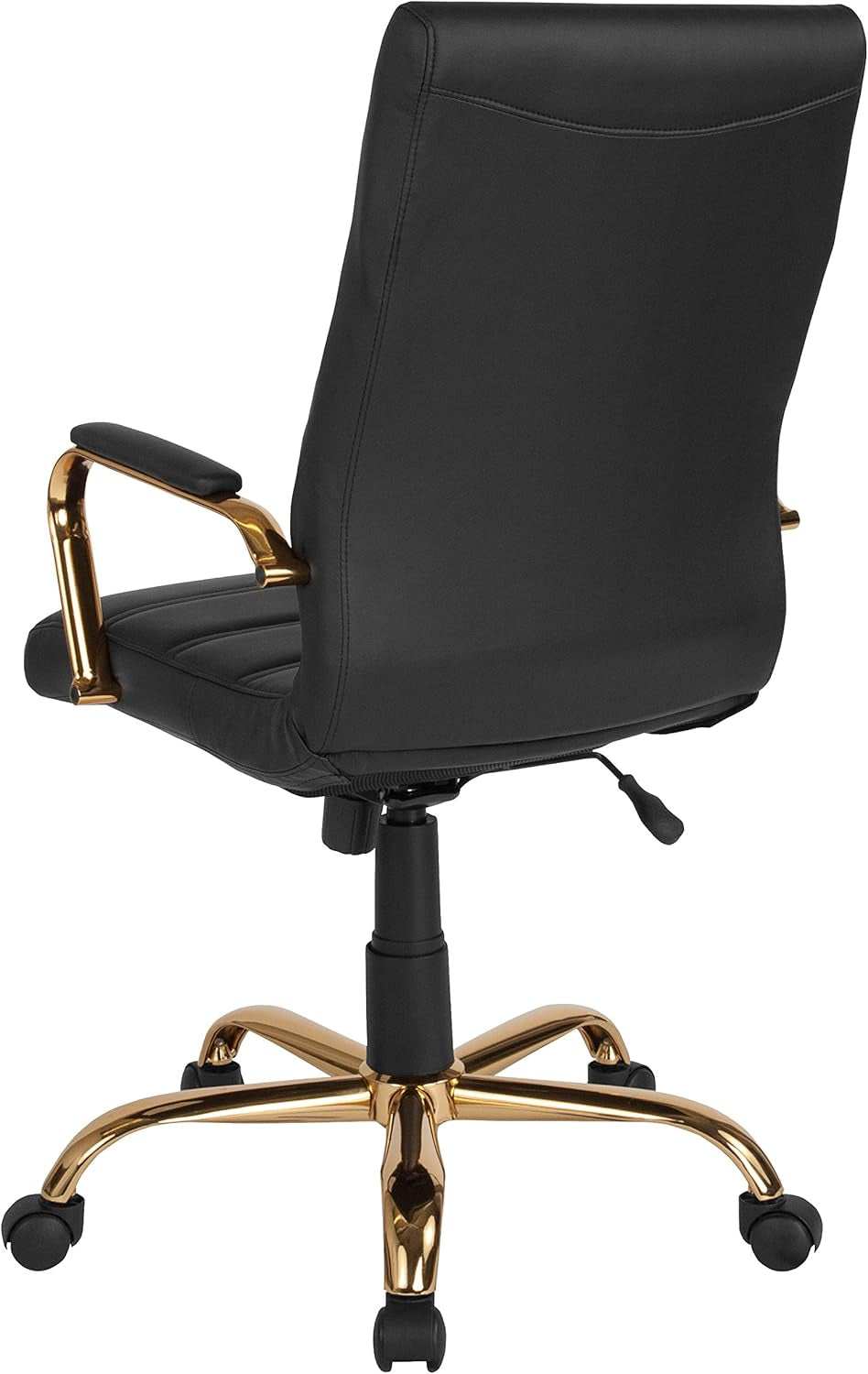 Whitney High-Back Swivel Leathersoft Desk Chair with Padded Seat and Armrests, Adjustable Height Padded Office Chair, Black/Gold-4