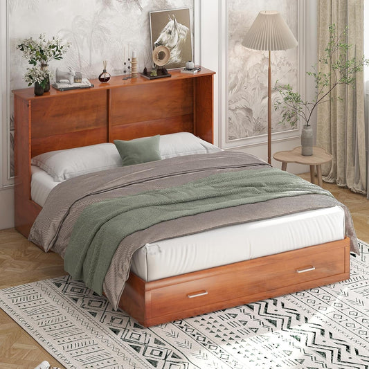 Queen Size Murphy Bed Cabinet with Storage and Charging-1