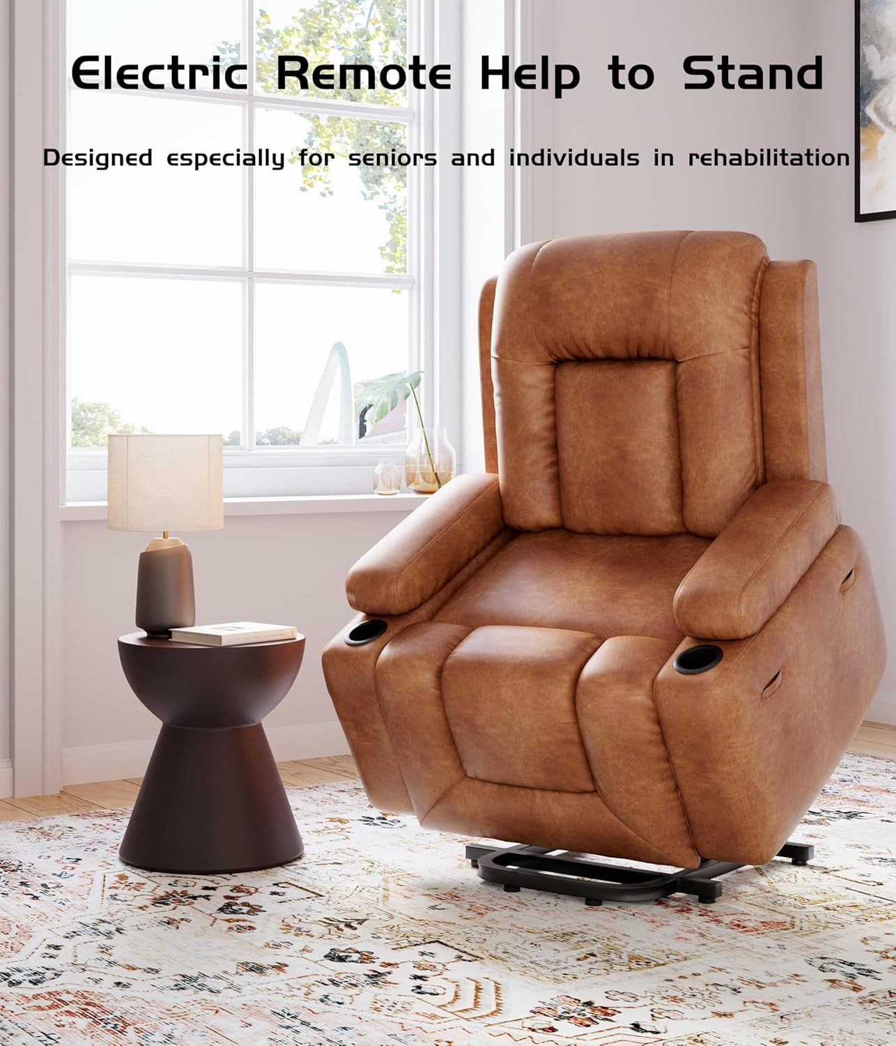 Power Lift Recliner Chair - Heat and Massage, Adjustable Back and Legs, PU Leather Electric Lift Chair Designed for the Elderly and People with Mobility Impaired-3
