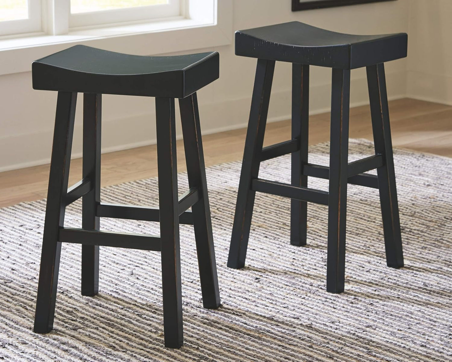 Glosco 31" Pub Height Wood Saddle Barstool, 2 Count, Black-1