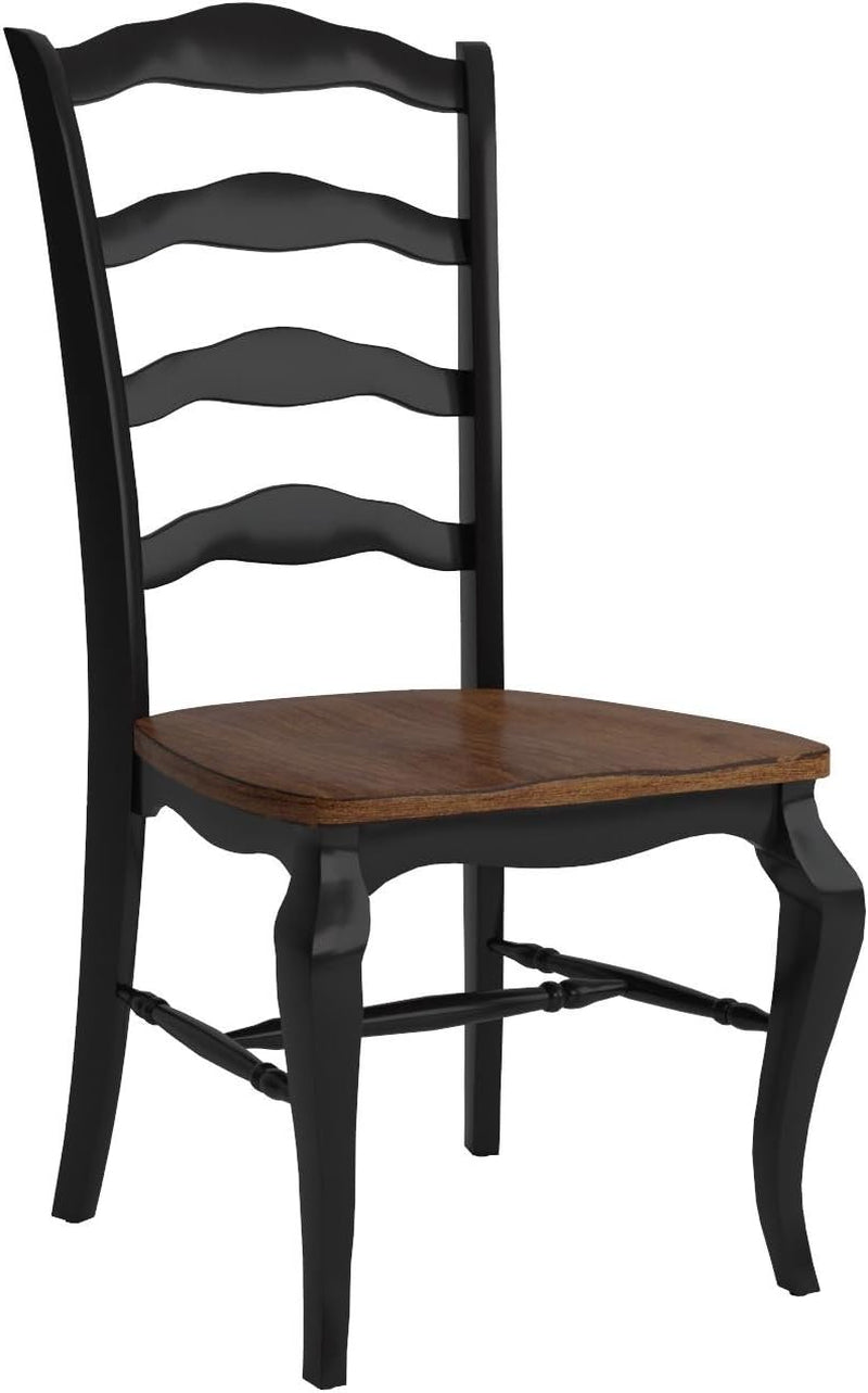 Home Styles French Countryside Oak and Black Pair of Dining Chairs with Distressed Oak Contoured Seat, Rubbed Black Finish, and French Leg Design-4