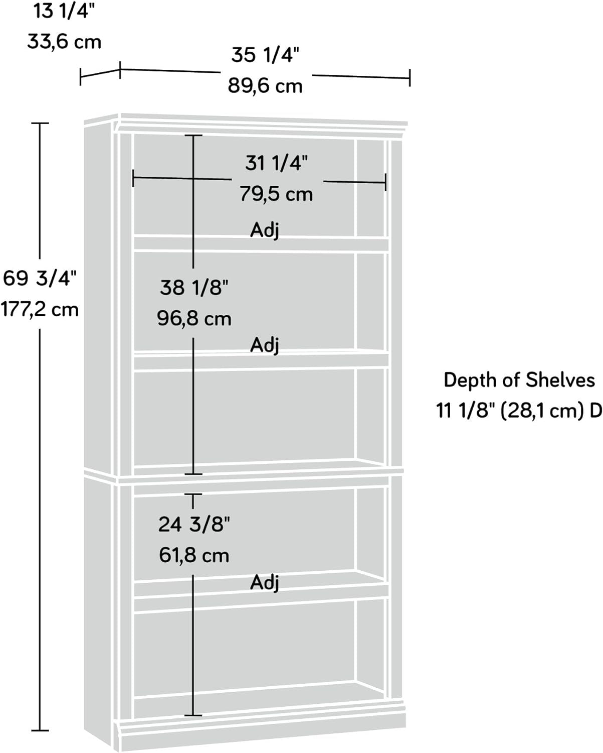 Miscellaneous Storage 5-Shelf Bookcase/ Book Shelf, Select Cherry Finish-2