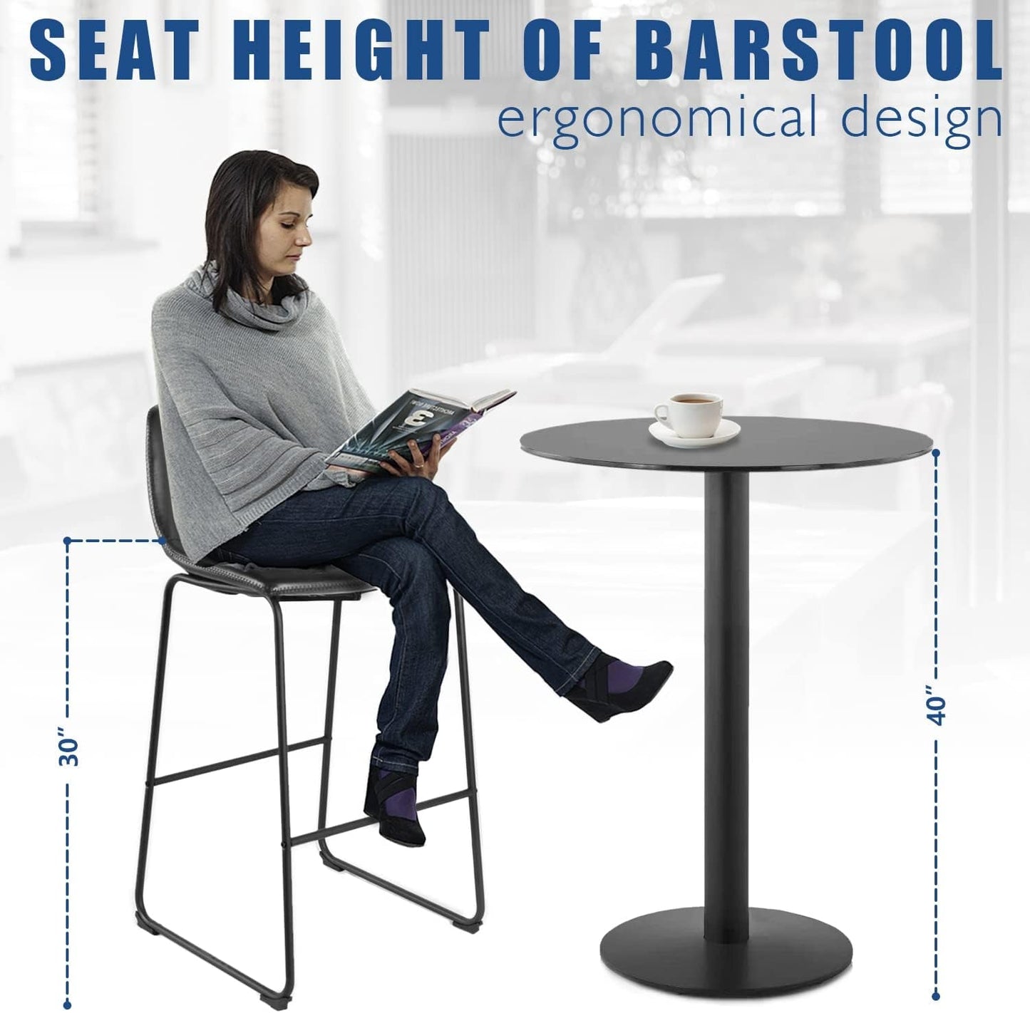 Pu Faux Leather Bar Stools Set of 2, Industrial Pub Barstools with Back and Footrest, Modern Armless Bar Height Stool Chairs (Grey, 30" Barstool X2)-2
