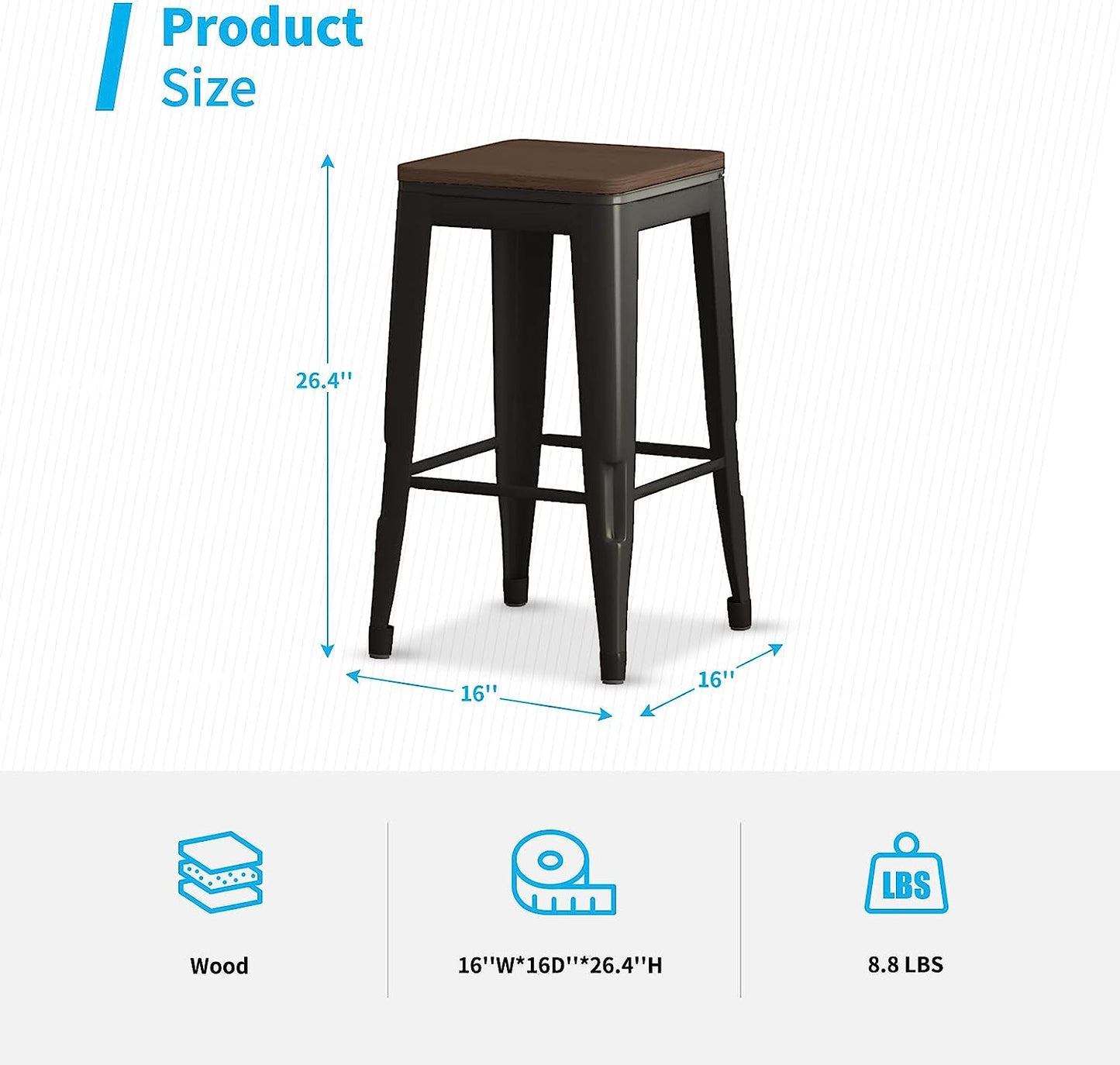 Square Metal Bar Stool Stackable Set of 2-2