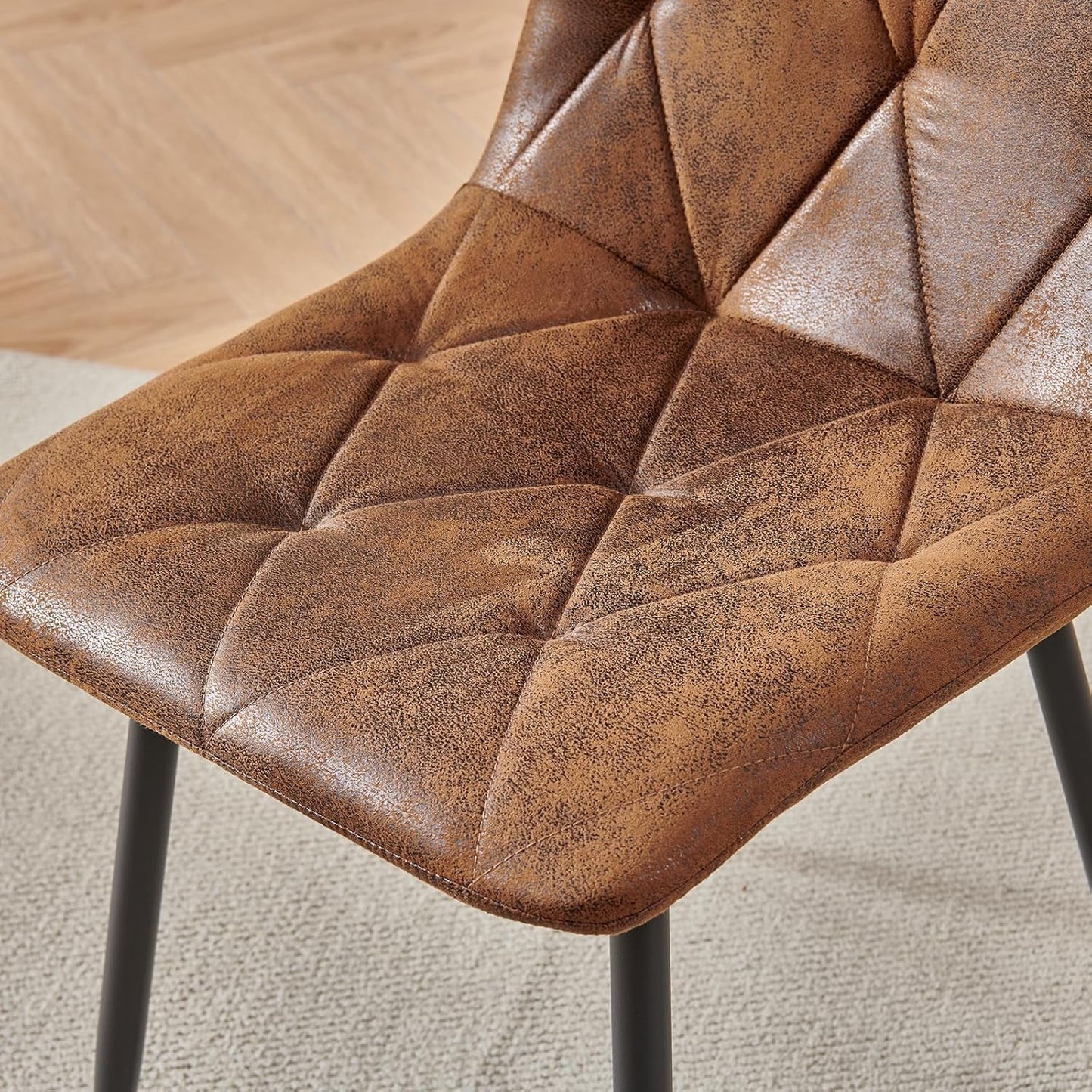 4 Set of Dining Chairs, Metal Frame Dining Chair for Kitchen Room,Technology Cloth Seat Chair for Living Room, Bedroom(Brown)-4