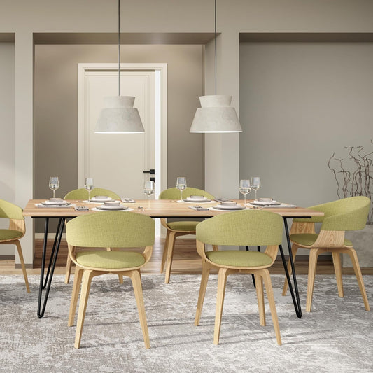 Lowell Mid Century Modern Bentwood Dining Chair with Light Wood in Acid Green Polyester Linen for the Dining Room-1