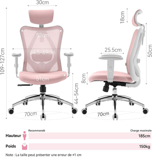 M18 Ergonomic Office Chair, Computer Desk Chair with Adjustable Headrest and Lumbar Support, High Back Executive Swivel Chair for Home Office (Light Pink)-1