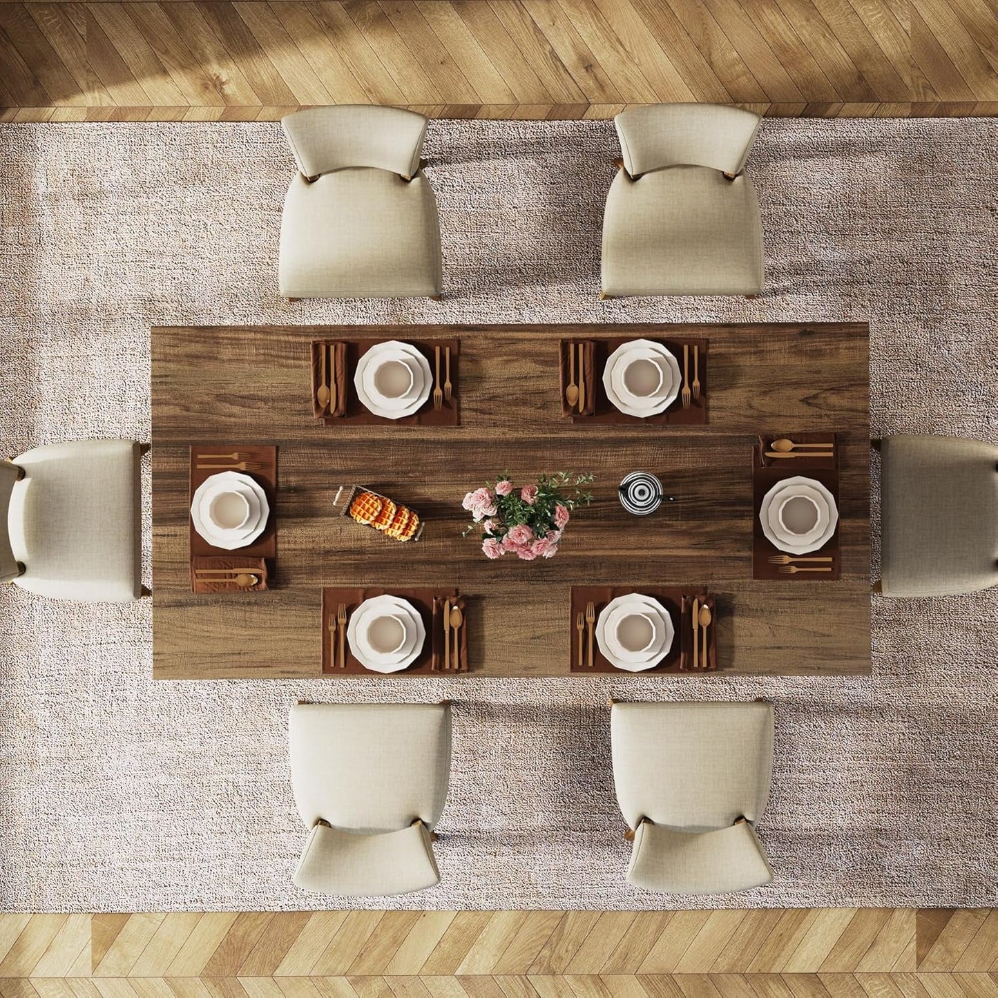 63-Inch Dining Table for 4-6, Farmhouse Kitchen Table with Large Tabletop, Rectangular Dinner Eating Table for Dining Room, Living Room, Kitchen, Dark Brown-4