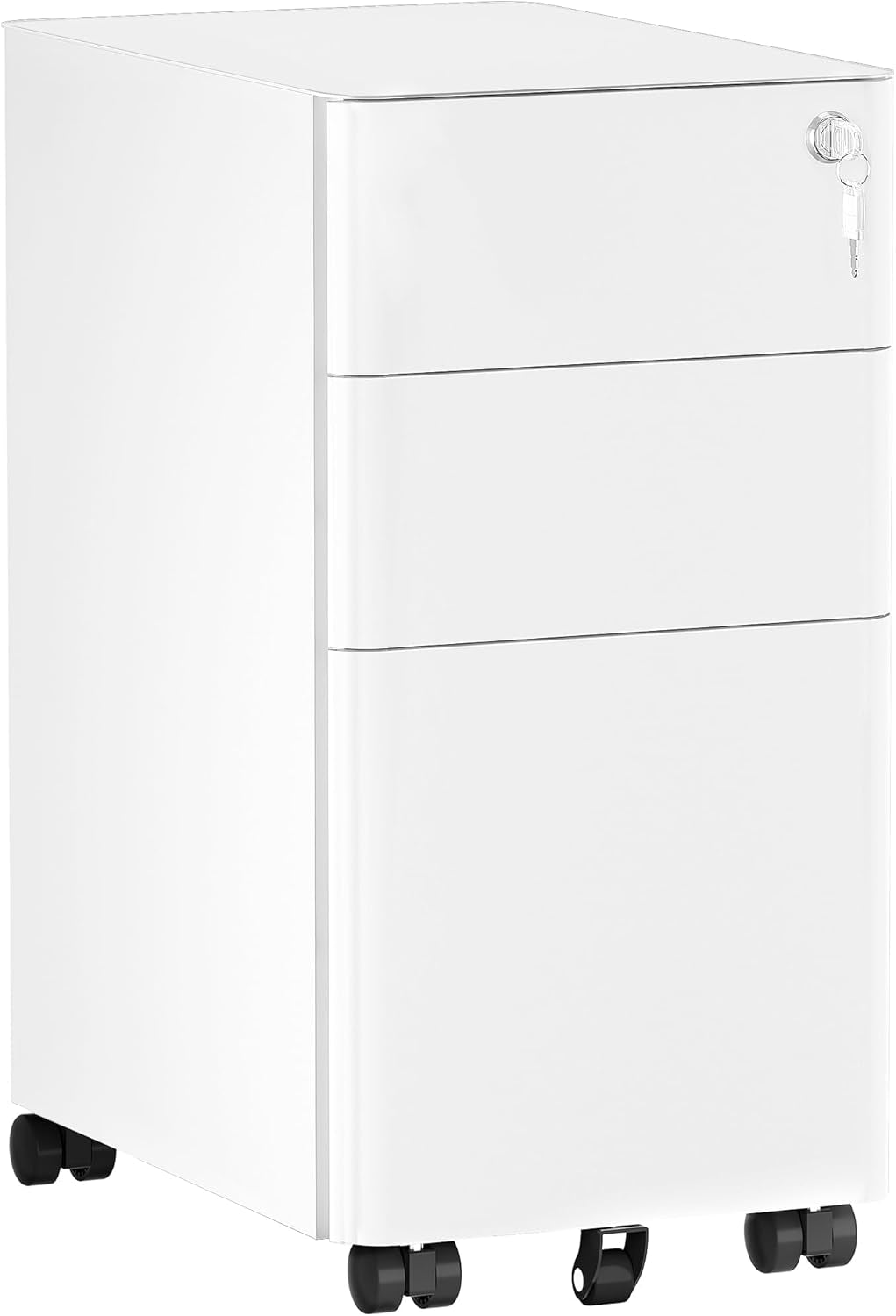 3-Drawer Vertical File Cabinet, Mobile Filing Cabinet with Lockable, Pre-Assembled Compact Slim File Cabinet, Portable Office Storage for A4/Letter/Legal Documents (White)-0