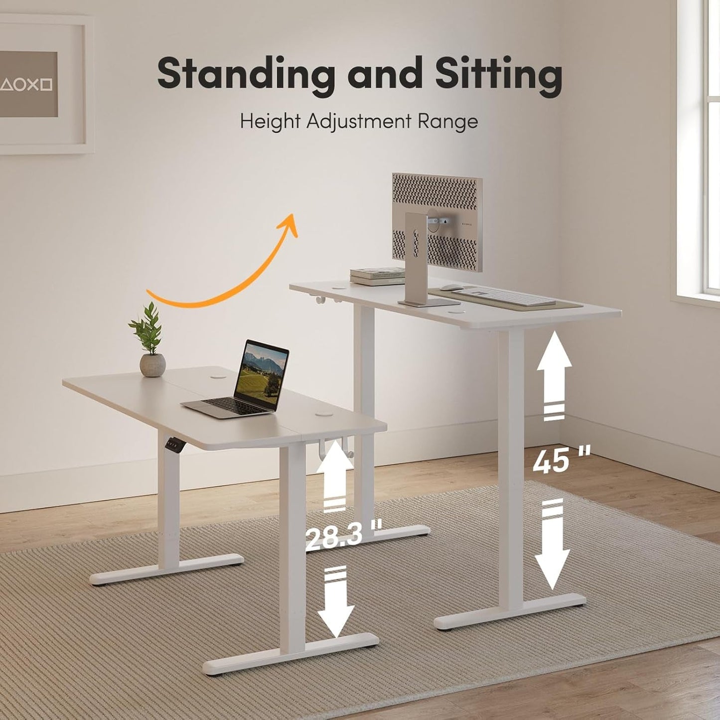 Electric Standing Desk Adjustable Height, 60 X 24 Inch Sit and Stand Desk, Home Office Desk, Ergonomic Workstation Computer Desk, White-3