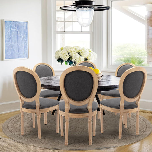 Upholstered Dining Chairs Set of 6 French Country Oval Fabric Back Kitchen Side Chair with Wood Legs for Dining Room, Kitchen, Restaurant(Dark Grey-Fabric)-1