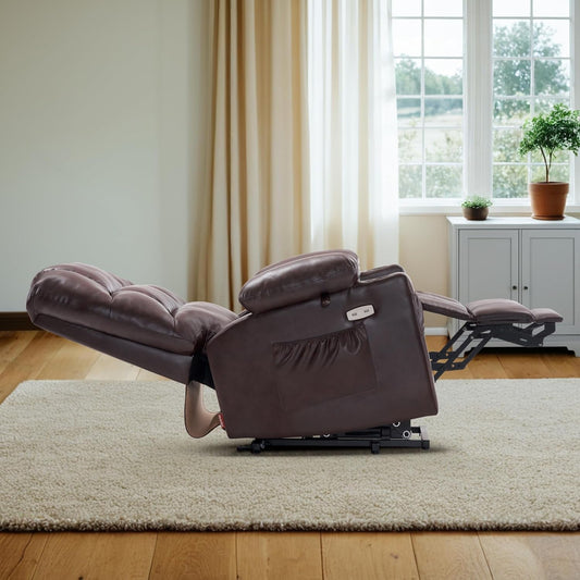 Large Lay Flat Dual Motor Power Lift Recliner Chair Sofa with Massage and Heat for Elderly People, Infinite Position, Faux Leather 7680 (Dark Brown, Large)-1