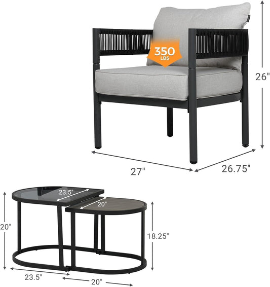 4-Piece Outdoor Conversation Set with 2 Single Chairs and 2 Patio Coffee Tables, Wicker Furniture Set-1