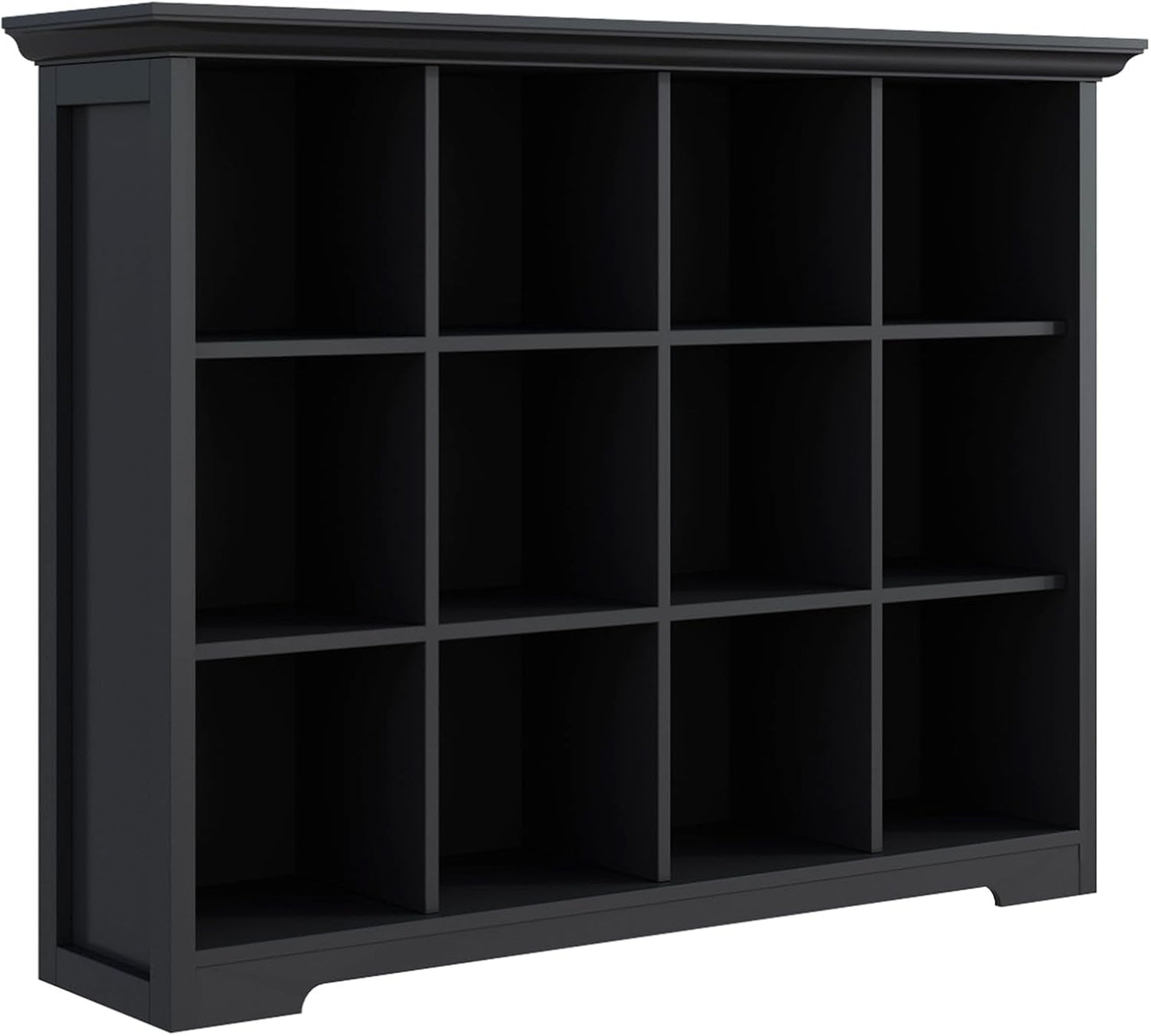 Cube Storage Bookcase with Base - Wooden 3 Tiers Floor Standing Open Shelf Cabinet for Home and Office, 12-Cube Lattice Bookshelf, Black-0