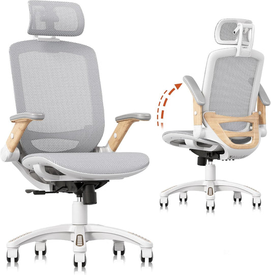 White Mesh Ergonomic Office Chair, Headrest, Tilt, 400LBS-1