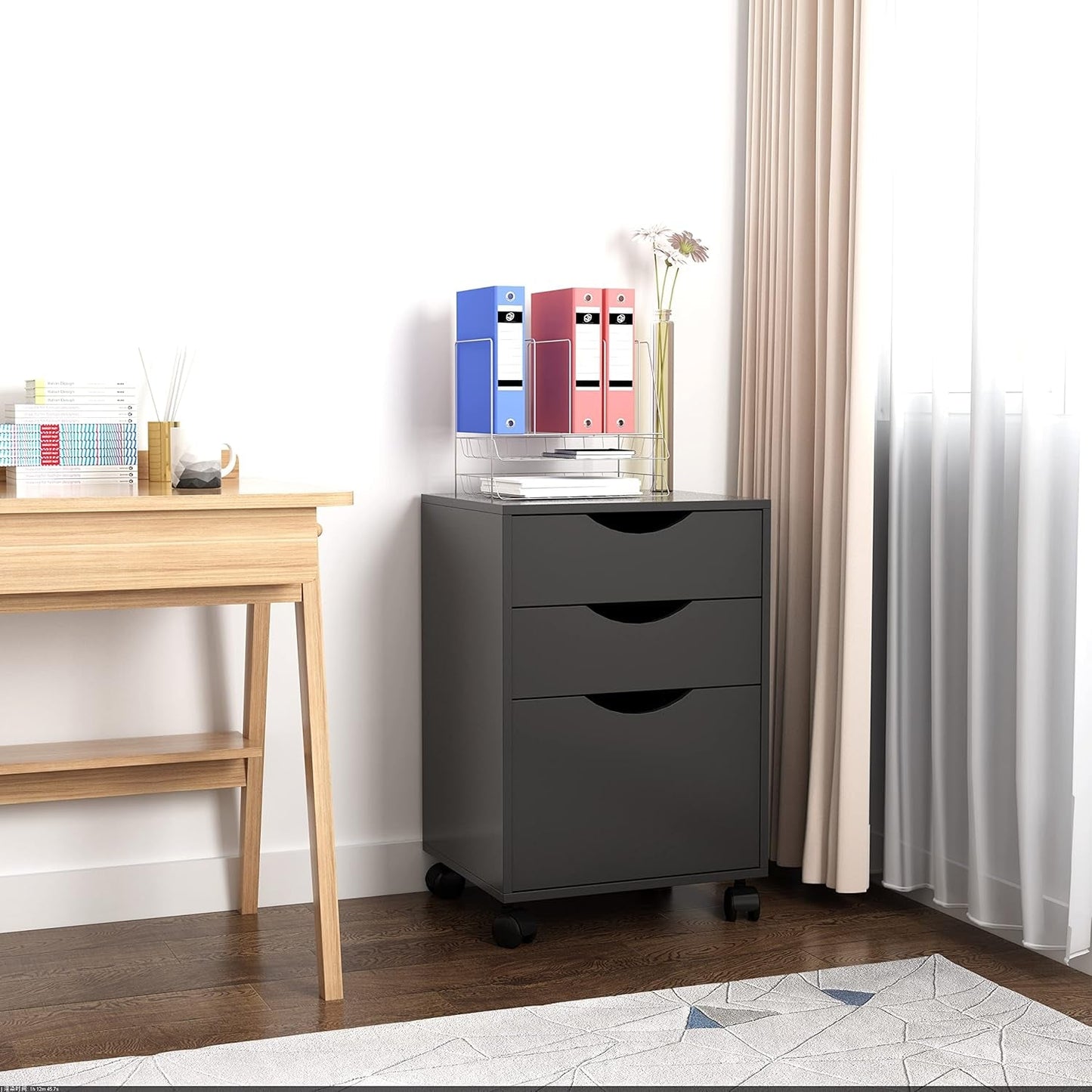 3 Drawer Mobile File Cabinet, Rolling Vertical Filing Cabinet Fits A4, Legal Paper and Letter Paper for Home Office, Black-4