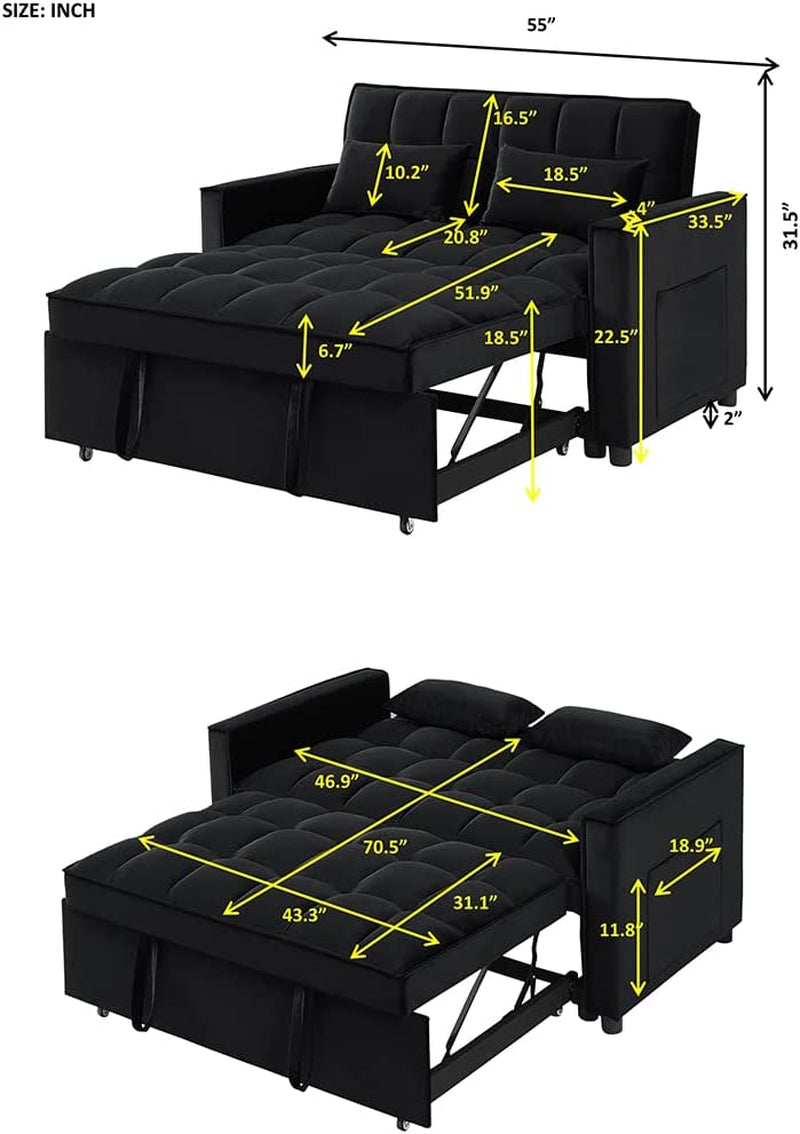 Velvet Sofa Bed with Adjustable Pull Out-1