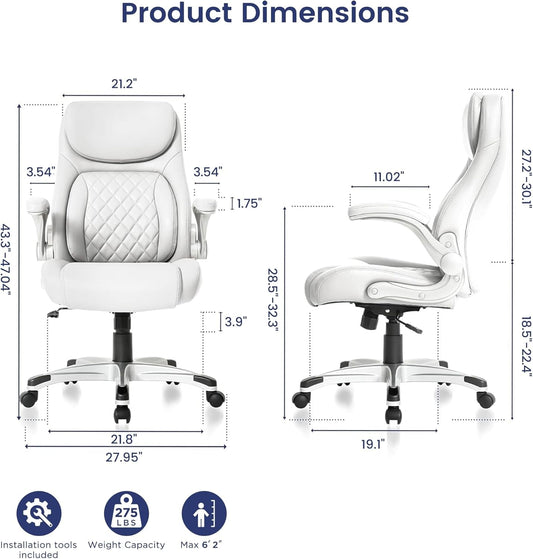 Ergonomic Office Chair Premium Microfiber Leather Adjustable Lumbar Support & Armrests, High Back Comfy Desk Gaming Chairs Executive Computer Swivel Chair Tilt Function(Posture,White)-1