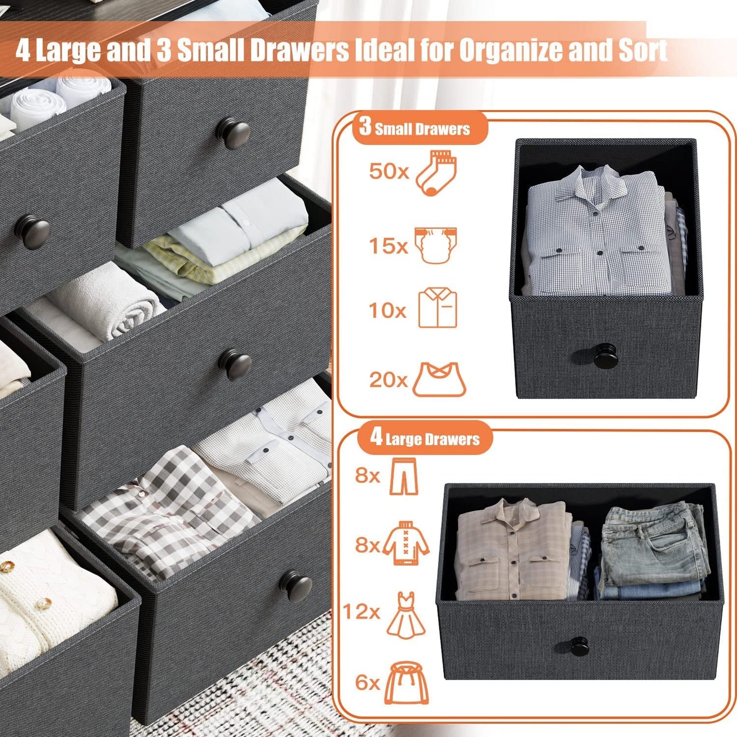 Black Grey Tall Dresser with Shelves for Bedroom & Nursery-4