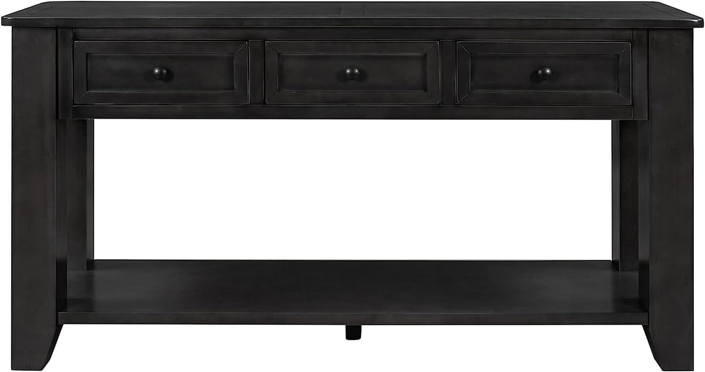 Black Console Table with Drawers and Shelf-3