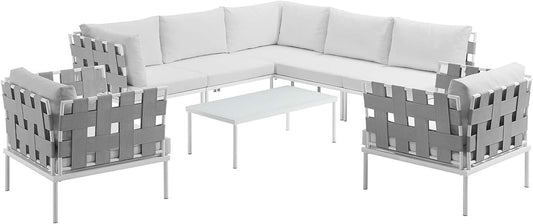 8 Piece White Aluminum Outdoor Patio Set-1