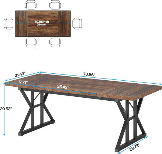Farmhouse Dining Table for 6 People, 70.8-Inch Rectangular Wood Dining Table, Rustic Kitchen Table with Heavy Duty Metal Legs for Dining Room-1