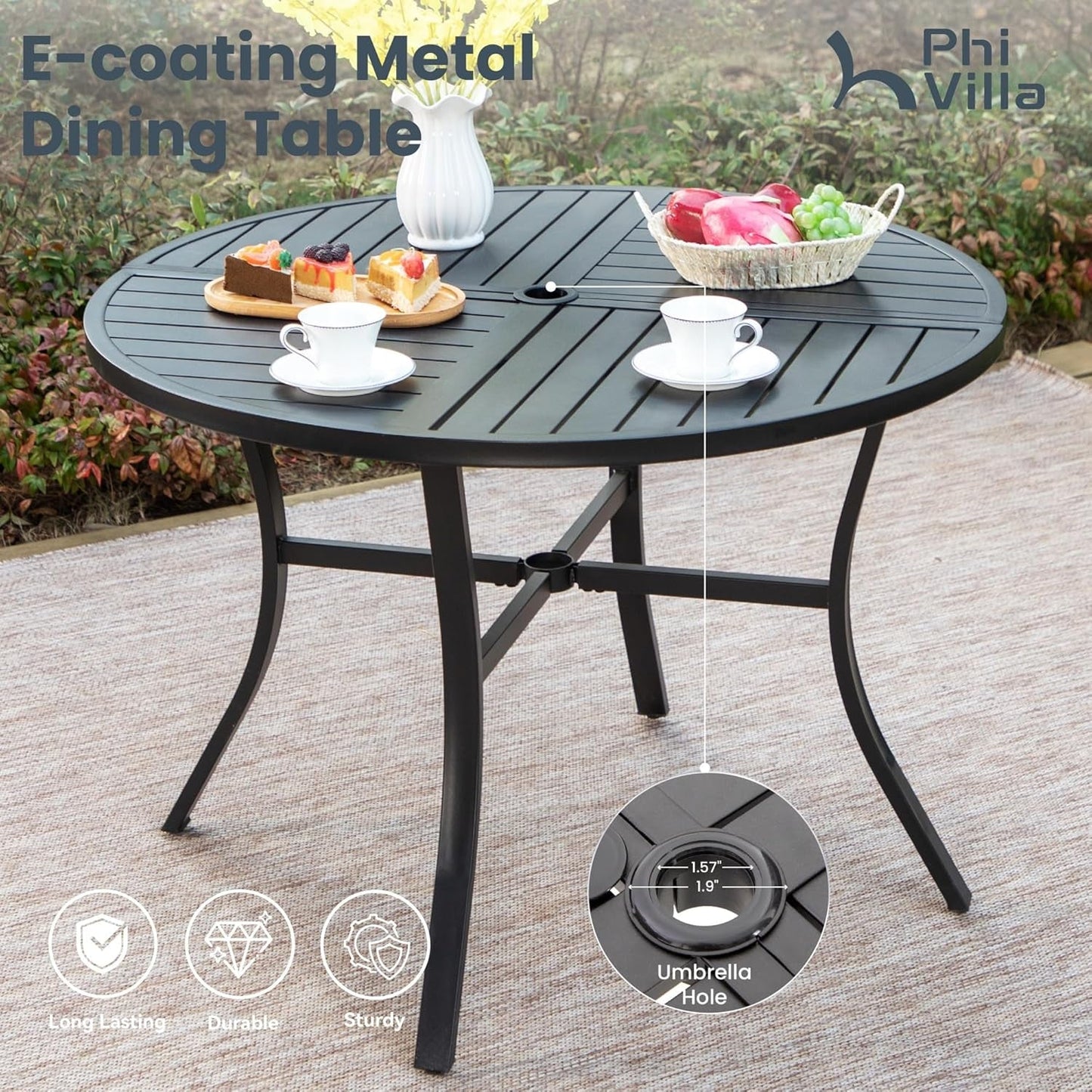 Patio Dining Set 5 Piece, 4 Breathable Textilene Swivel Patio Chairs and 1 round Metal Table with 1.57" Umbrella Hole, All Weather Resistant for Lawn Garden-4
