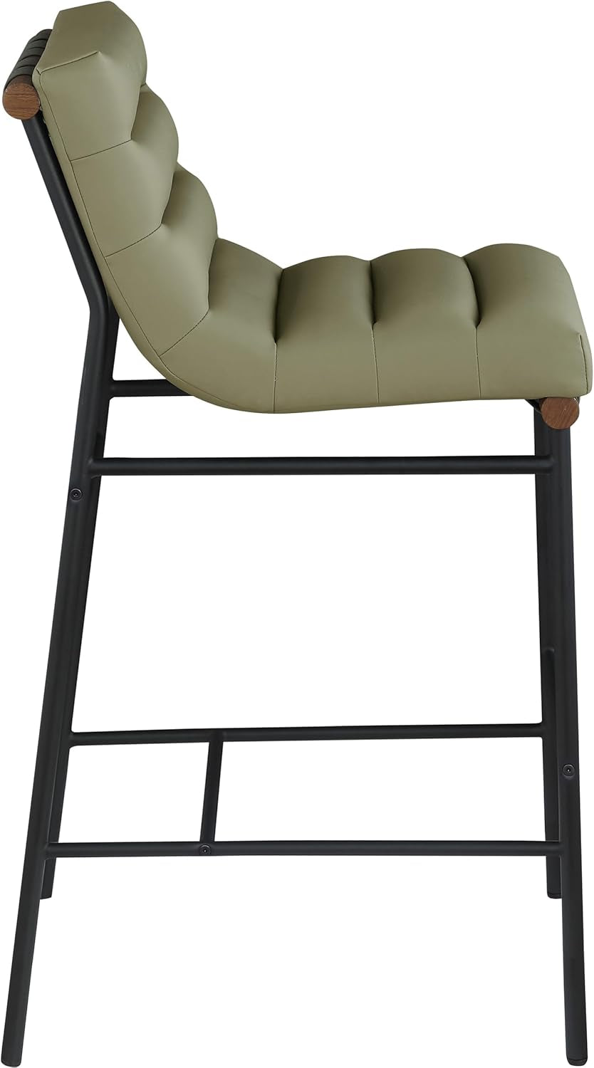 813Olive-C Burke Collection Modern | Contemporary Counter Stool with Soft Olive Green Vegan Leather, Vegan Leather Straps, Matte Black Metal Frame, 18" W X 24" D X 37.5" H, Green-4