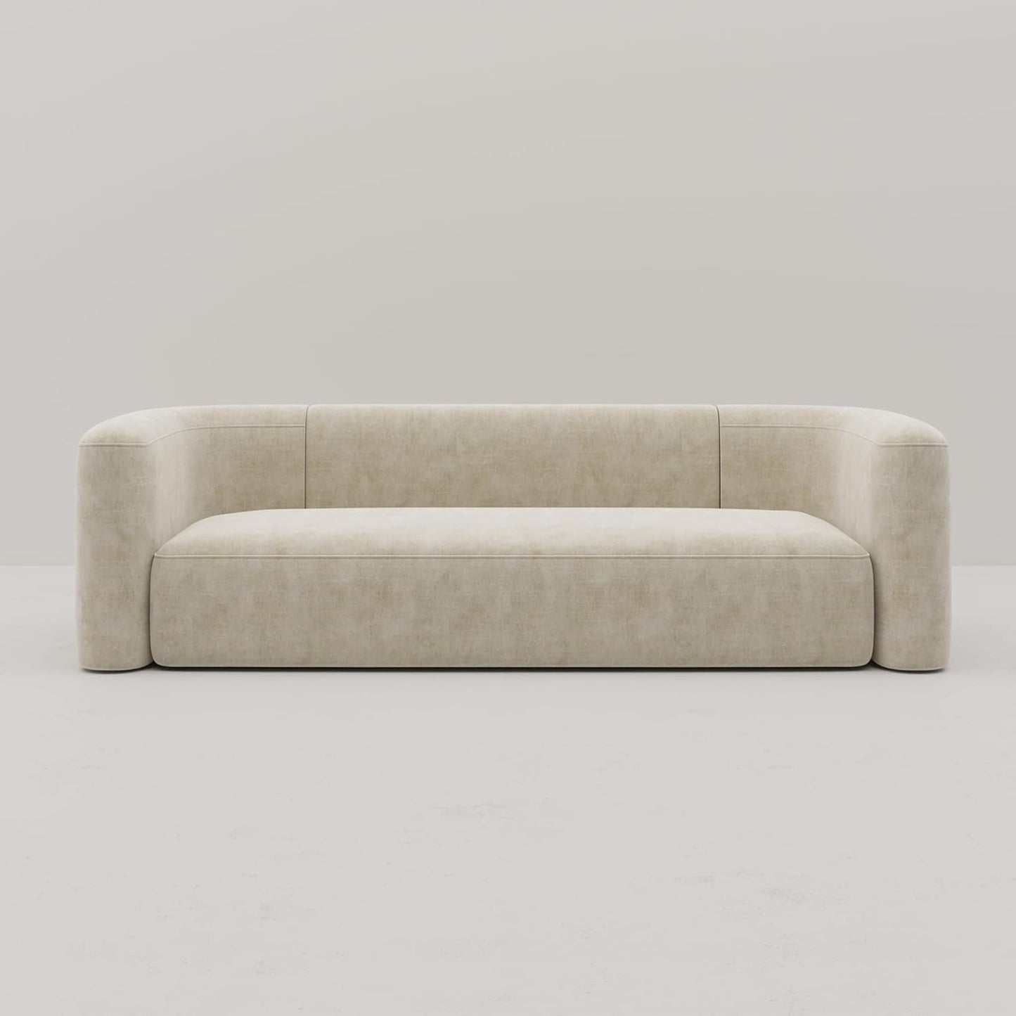 Luxury Modern Tight Curved Back Velvet Sofa, Minimalist Style Comfy Couch for Living Room Apartment, 3 Seater, Cream-2