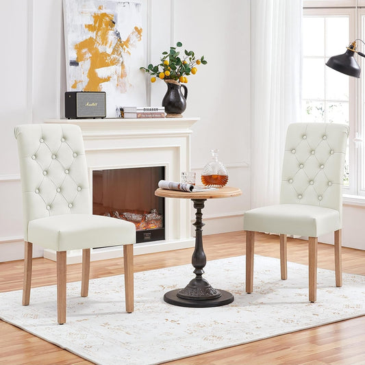 Beige Tufted Upholstered Dining Chairs Set of 2-1