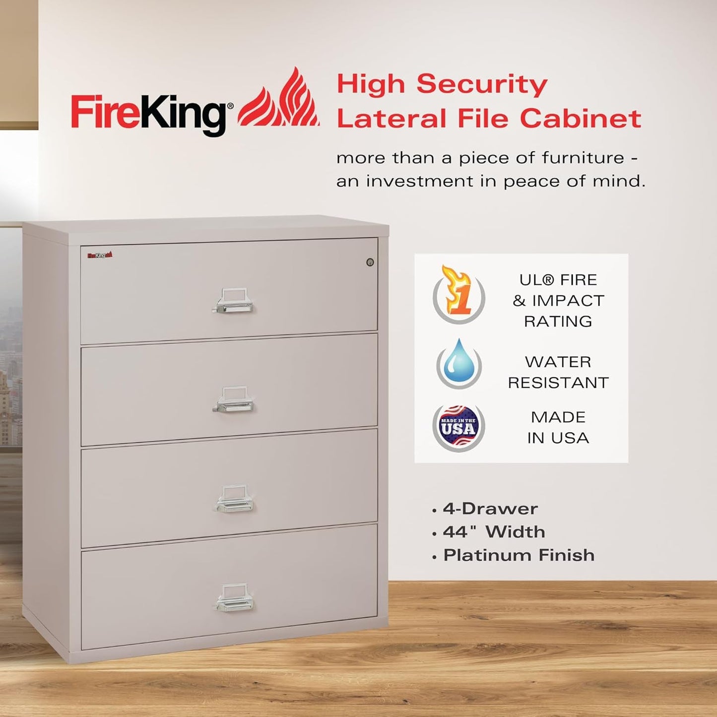 Lateral 4 Drawer Legal and Letter Fire Safe File Cabinet with Key Lock, 1 Hour Fire Rated, UL Rated & Water Resistant Home Safe, Filing Cabinet, Made in the USA, Platinum-2