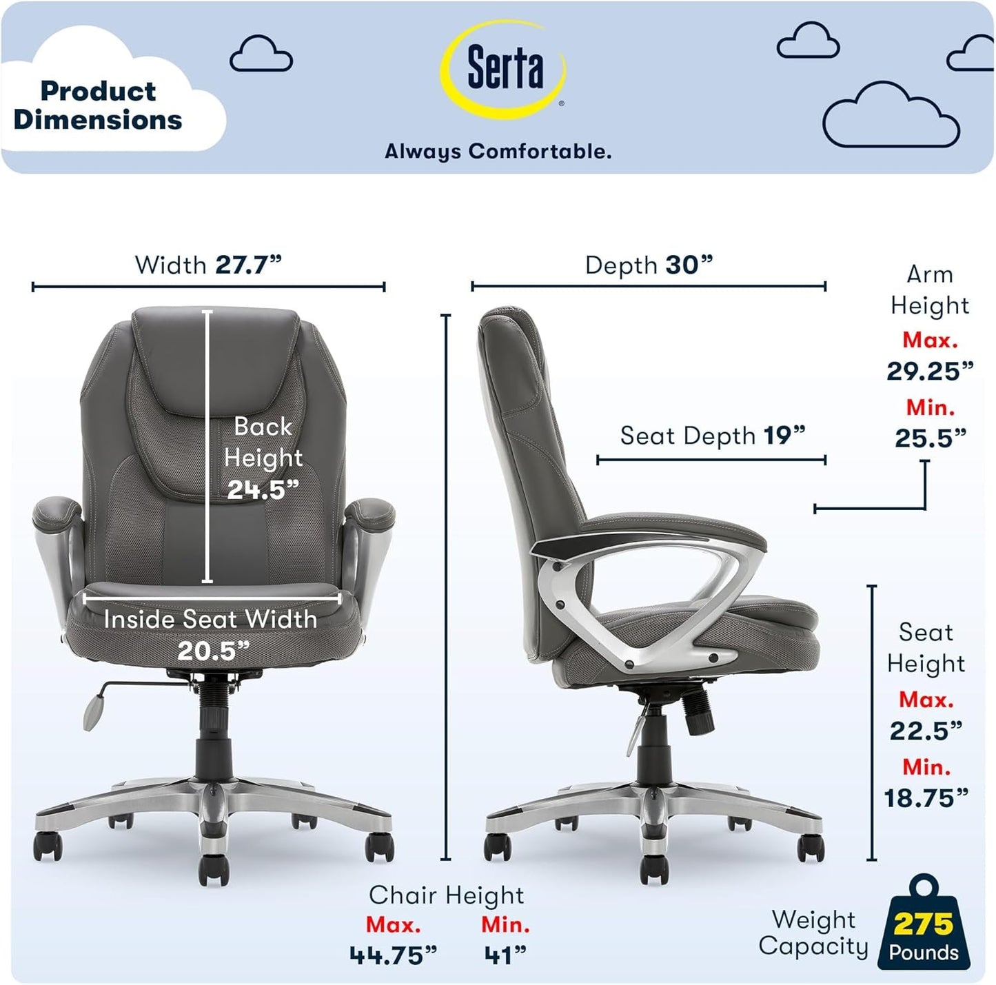 Executive Office Padded Arms, Adjustable Ergonomic Gaming Desk Chair with Lumbar Support, Faux Leather and Mesh, Light Gray-2