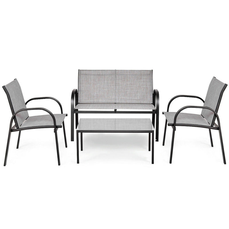 4 Pieces Patio Furniture Set with Glass Top Coffee Table-1