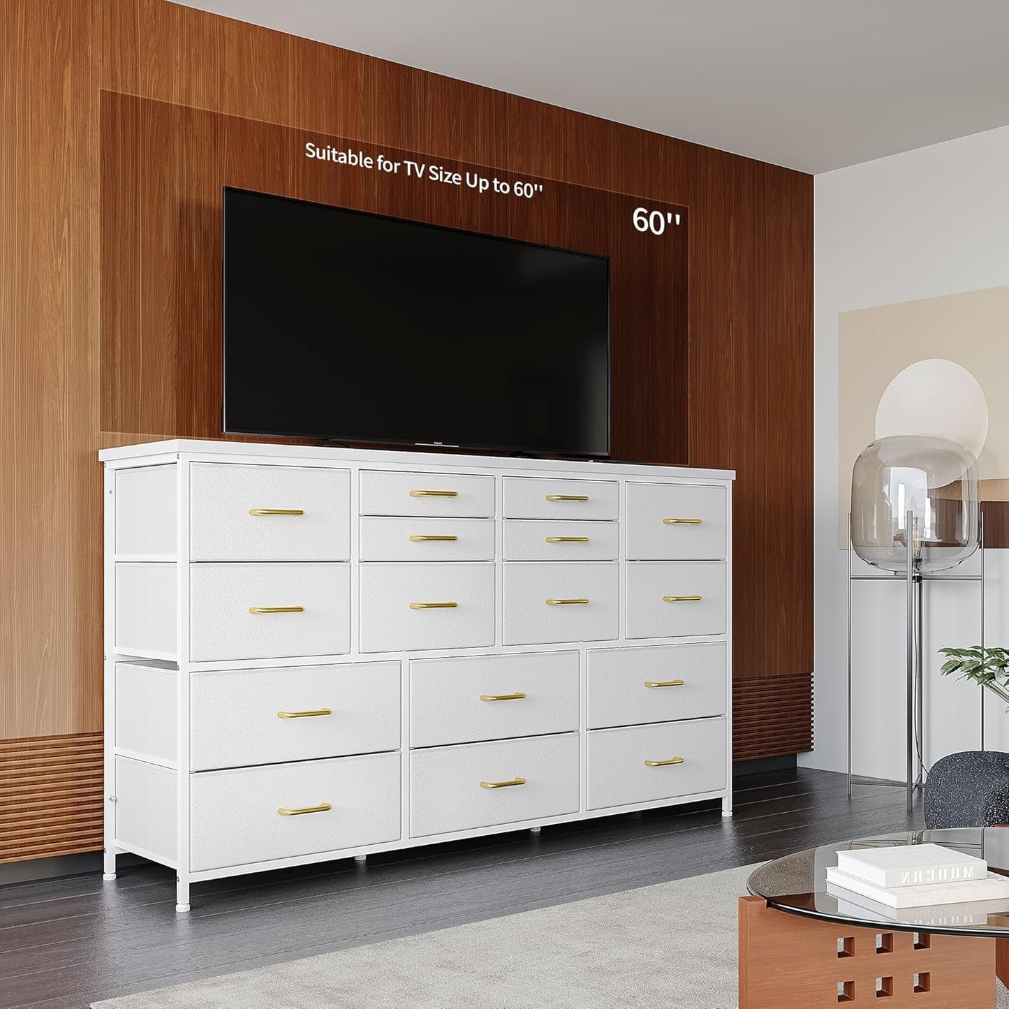 Dresser TV Stand with Power Outlet & USB White Dresser for Bedroom with 16 Drawers TV Stands for Living Room TV Stand with Storage for Bedroom,Media TV Console Table 51.1''W*11.8''D*34.8''H-2