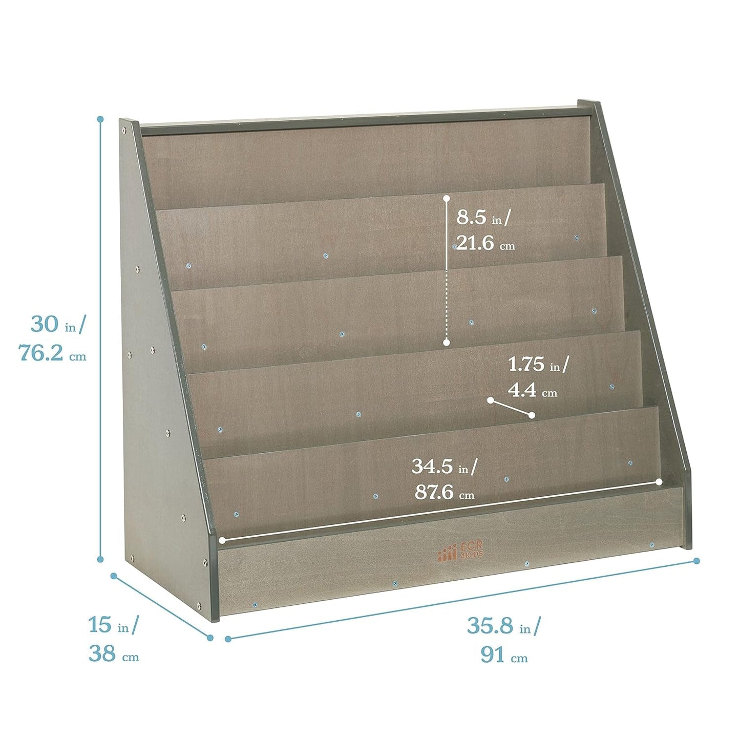 Single-Sided Book Display, Classroom Bookshelf, Grey Wash-1