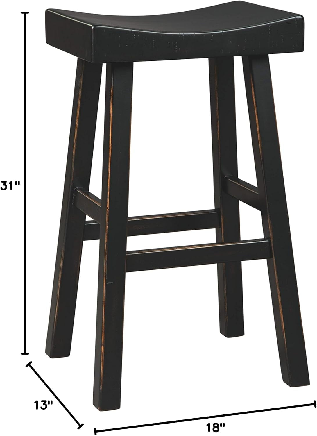 Glosco 31" Pub Height Wood Saddle Barstool, 2 Count, Black-2