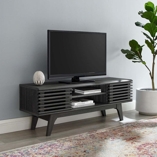 Render Mid-Century Modern Low Profile 46 Inch Media Console TV Stand in Charcoal, 46"-1