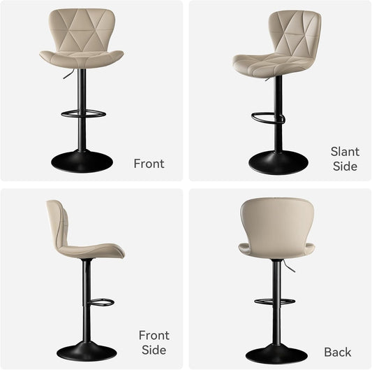 Bar Stools Set of 2,Adjustable Swivel Barstools, Faux Leather Bar Chairs,Upholstered Counter Height with High Backrest for Kitchen Island,Khaki-1