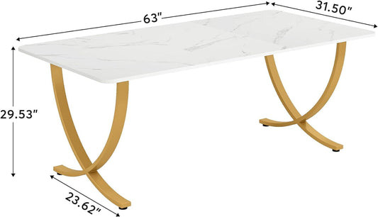 Executive Desk, 63” W X 31.5” D Large Office Desk, Modern Computer Desk Conference Table Meeting Room Table, Business Furniture for Home Office, White and Gold-1