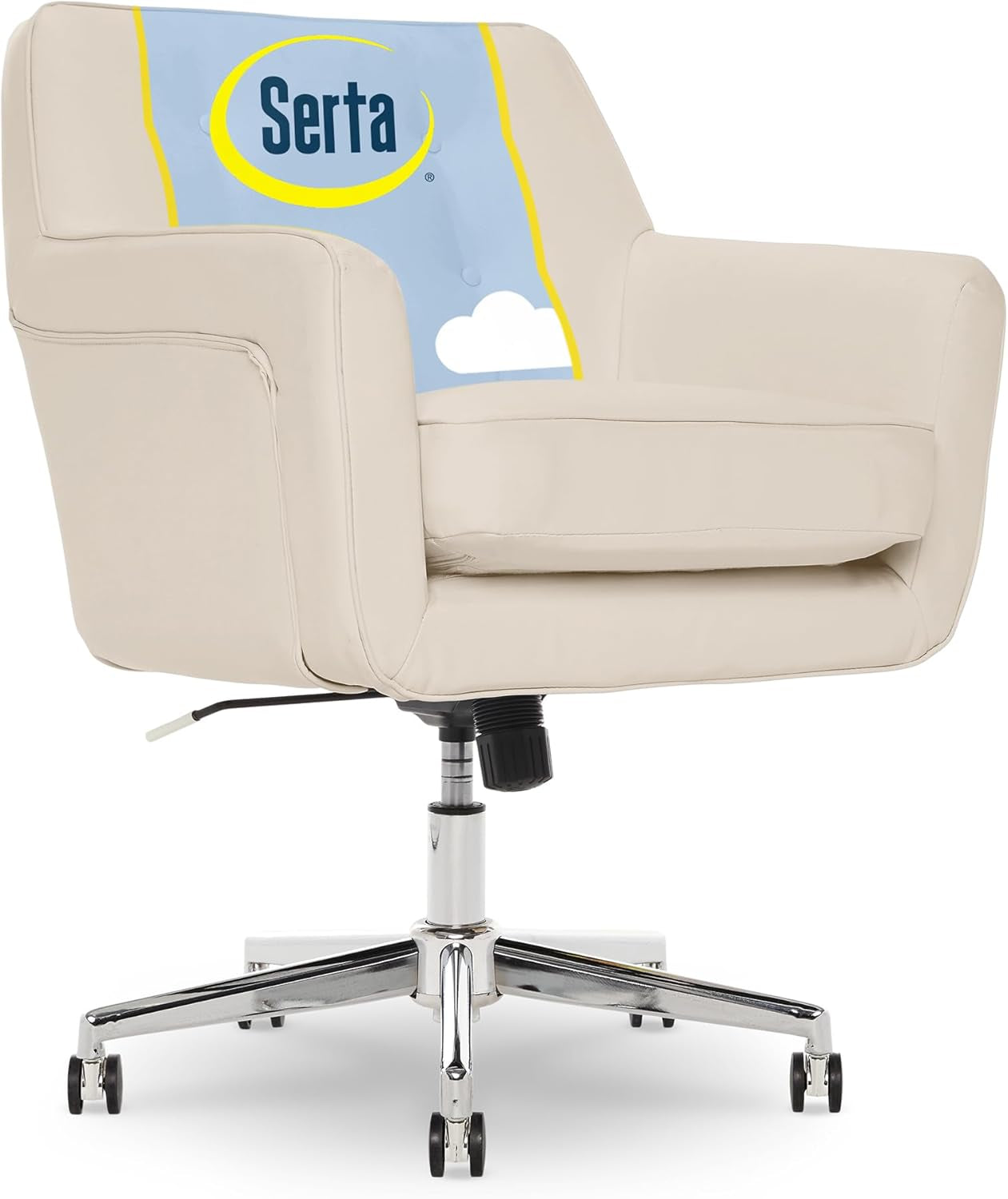 Ashland Home Office Desk Chair with Button Tufted Back, Memory Foam Cushion and Padded Arms, Mid Century Modern Vanity Armchair with Wheels for Bedroom, Chrome Metal Base, Cream-0