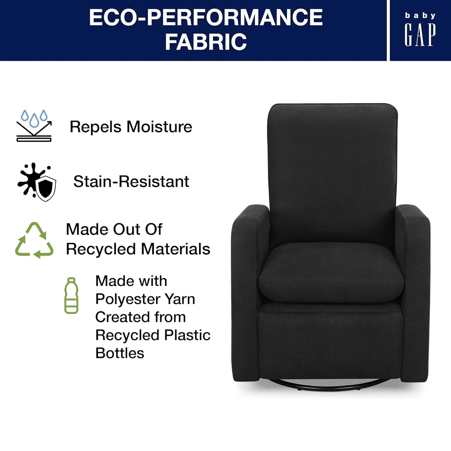 GAP Babygap Cloud Recliner with Livesmart Evolve - Sustainable Performance Fabric, Jet Black-3