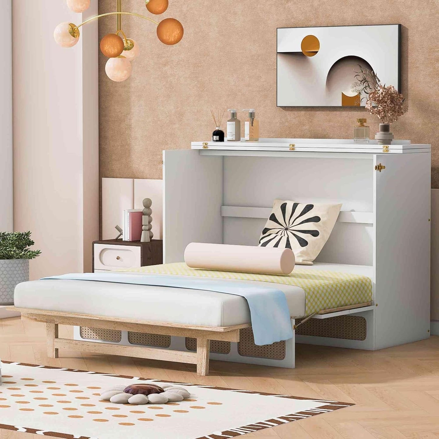 Foldable Full Size Murphy Bed with Wardrobe and Desk-19