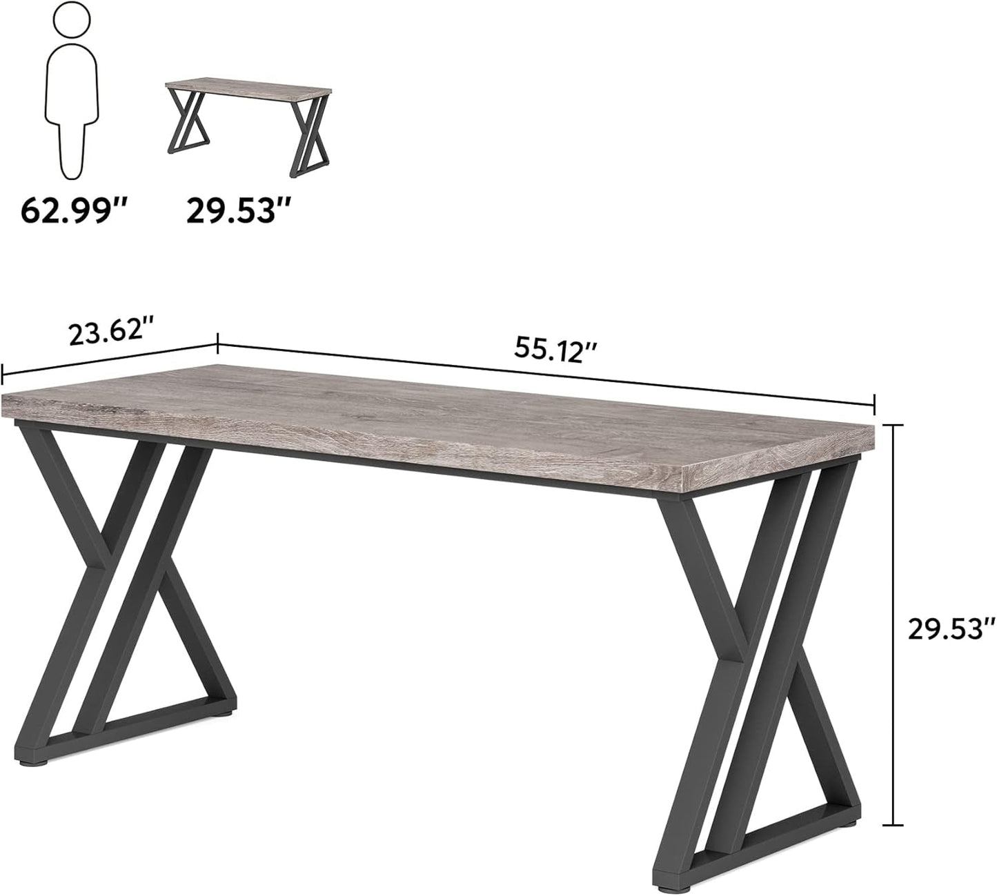55 Inch Large Simple Industrial Computer Desk Study Writing Table Home Office Workstation,Grey-2