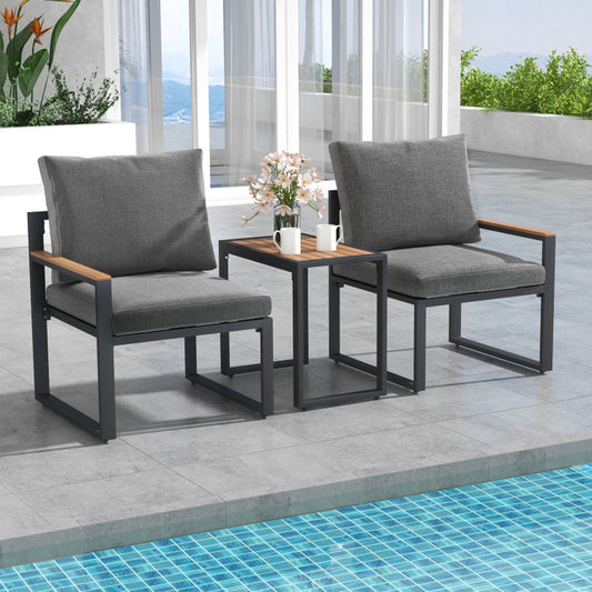 3 Pieces Aluminum Frame Weatherproof Outdoor Conversation Set with Soft Cushions-1