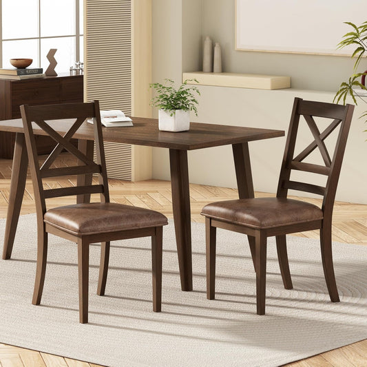 Amara Upholstered Dining Chairs Set of 2,Rubberwood Dining Chairs with Cross Back Design,Country Style Upholstered Cushion Chairs for Kitchen Dining Room Indoor, Brown-1