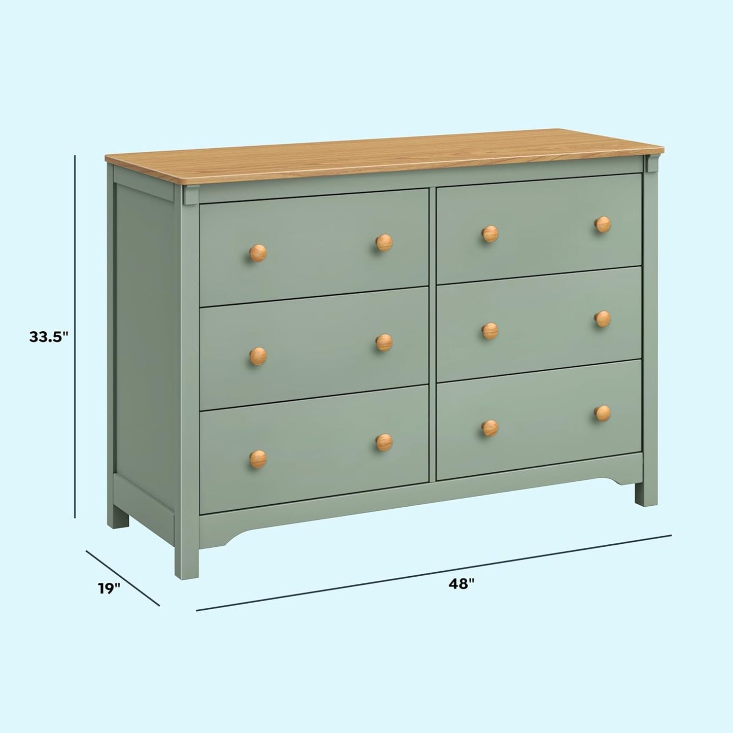 Shea 6-Drawer Dresser in Light Sage and Honey, GREENGUARD Gold Certified-2