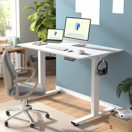EN1 One-Piece Standing Desk, 48 X 24 Inches Solid Desktop Height Adjustable Desk, Electric Sit Stand up Desk Home Office Desks (White Frame + White Desktop)-1