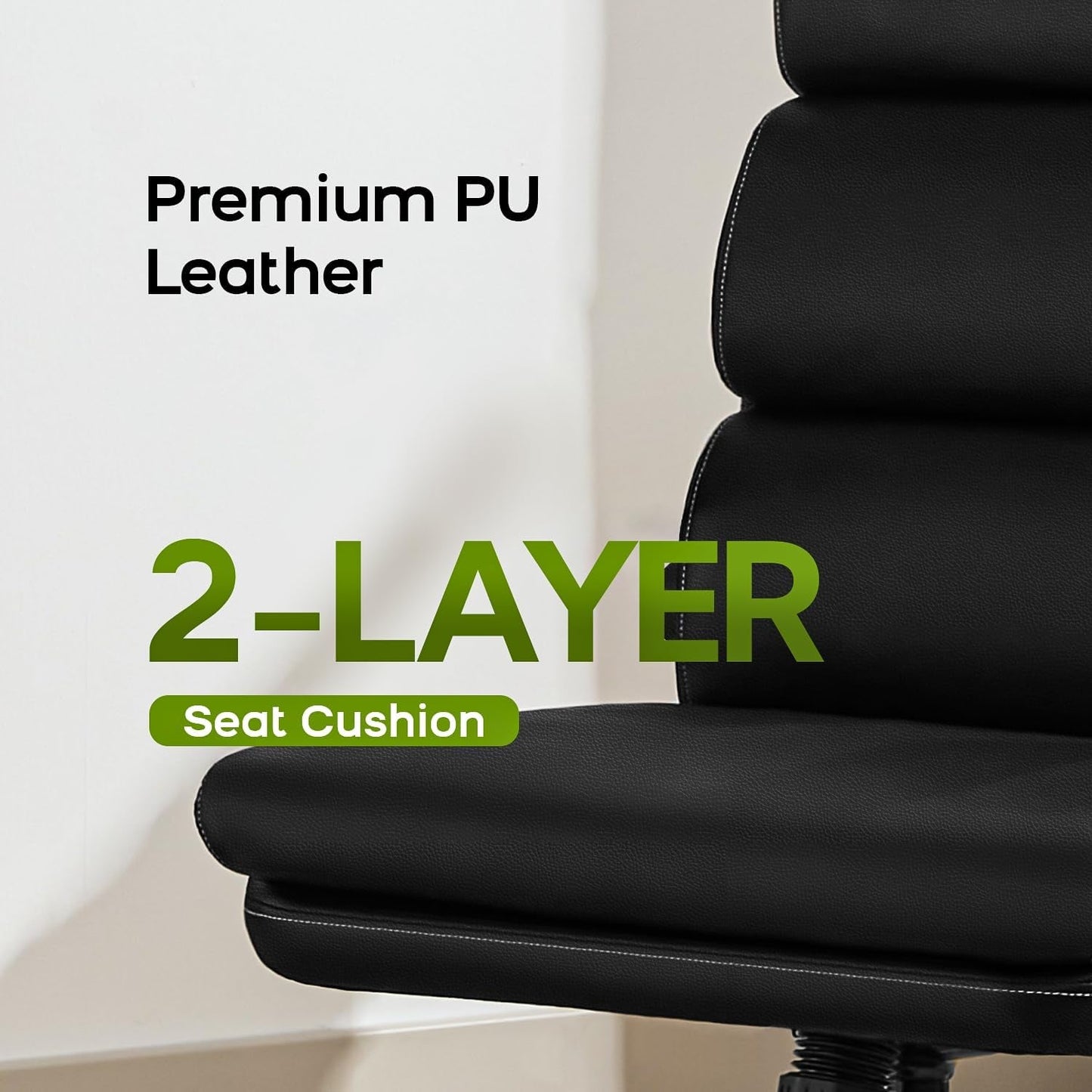Office Chair Adjustable Desk Chair Mid Back Executive Comfortable Bonded Leather Ergonomic Back Support Home Computer Chair with Padded Flip-Up Armrest Swivel Wheels (Black)-3
