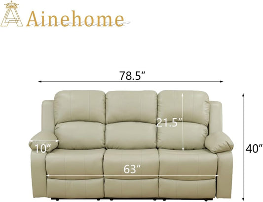 Living Room Furniture Set Leather Recliner Sofa Set Loveseat Chair Furniture Sofa Set for Living Room/Small Space/Rv/House/Office/Theater Seating (A-Beige Leather,Sofa(3Seater))-1