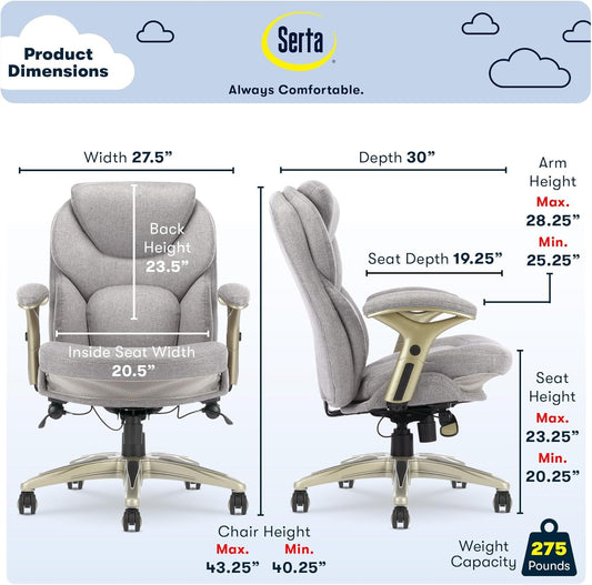 Ergonomic Executive Office Chair Motion Technology Adjustable Mid Back Design with Lumbar Support, Light Gray Fabric-1